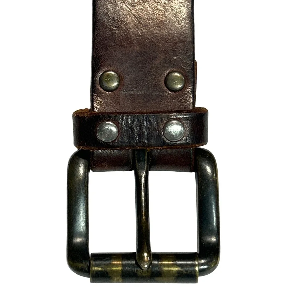 Gap Brown Genuine Leather Studded Belt Double Row Metal Studs Size M (28